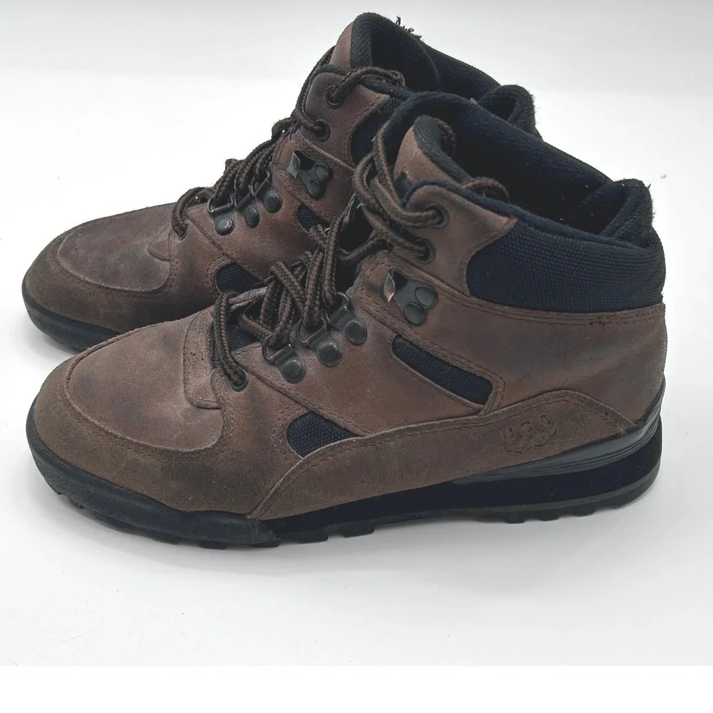 USA Olympic Mens Brown Leather Hiking Boots Mid Top Lace Up Gorpcore Shoe